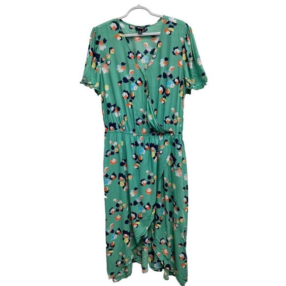 A New Approach Dresses & Skirts - A.N.A A New Approach Womens Faux Wrap BOHO Dress Size XXL Green Floral Midi